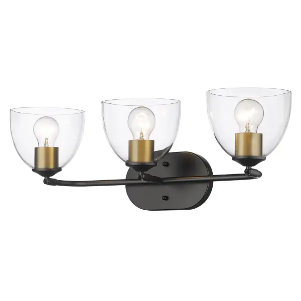 Golden Lighting Roxie 3-Light Vanity in Matte Black with Brushed Champagne Brass - Image 1