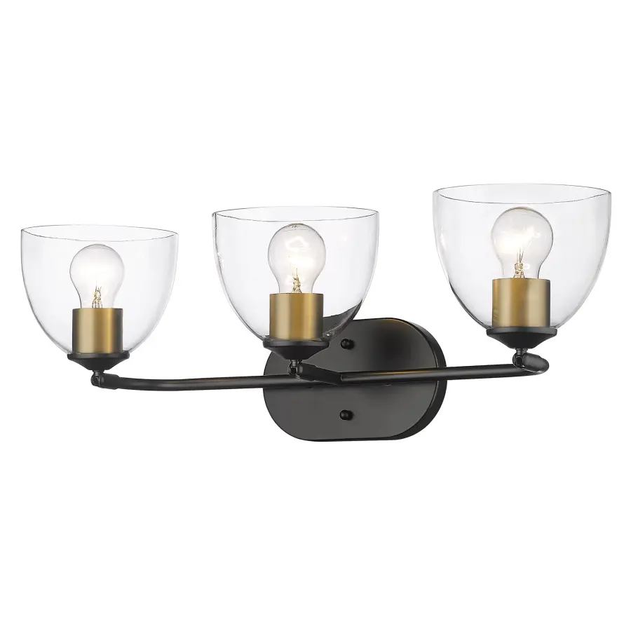 Golden Lighting Roxie 3-Light Vanity in Matte Black with Brushed Champagne Brass - Image 1