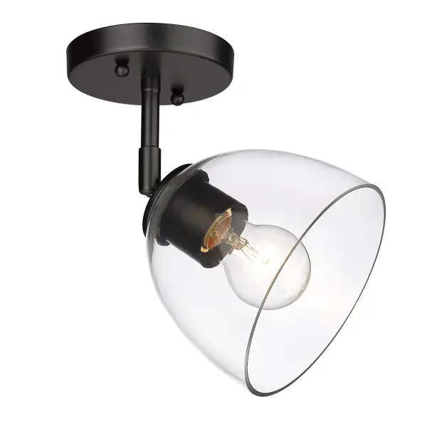 The Roxie semi-flush mount combines contemporary style with practical functionality. Its compact 6.25" profile and clear glass shade showcase the bulb while the matte black finish adds modern sophistication to any space.