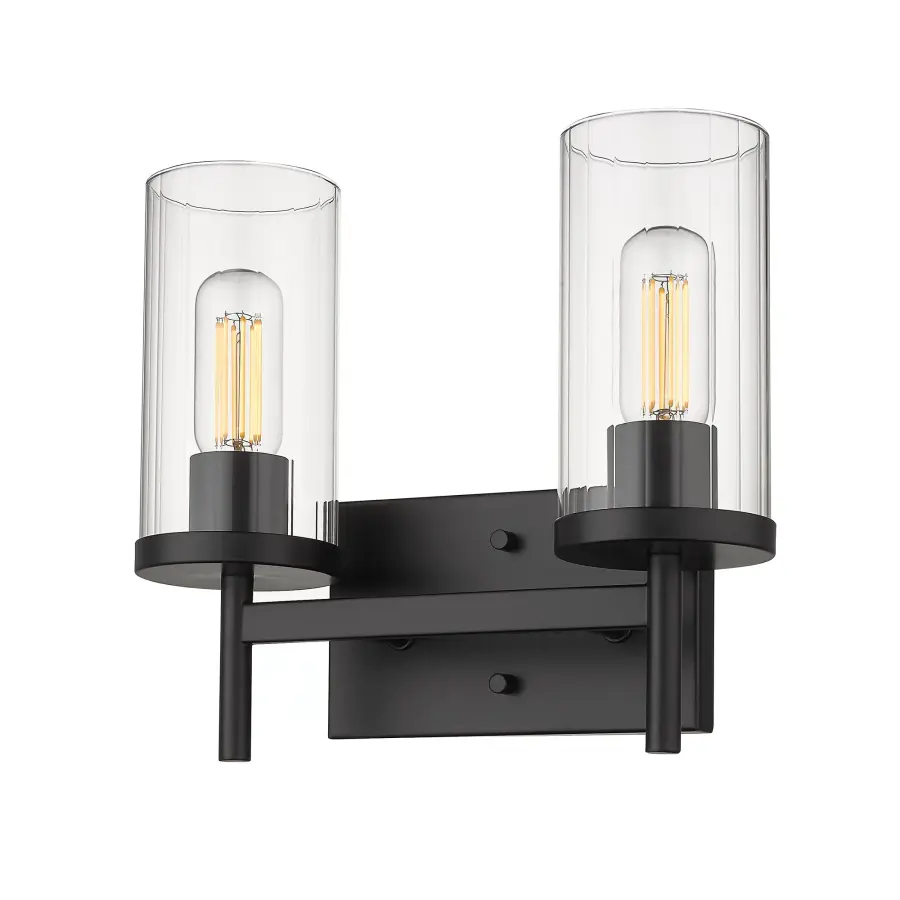 Sleek Matte Black Vanity Light with Elegant Ribbed Glass Shades - Image 1