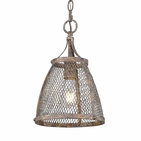 The Calgary Mini Pendant delivers authentic industrial character with its heavily textured Pebbled Rust finish that mimics aged cast iron. Compact at 9 inches wide, it's ideal for task lighting over kitchen islands or creating ambiance in entryways.