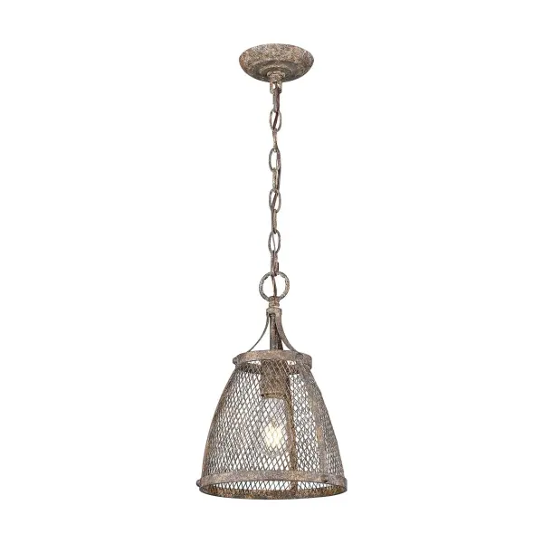 The Calgary Mini Pendant delivers authentic industrial character with its heavily textured Pebbled Rust finish that mimics aged cast iron. Compact at 9 inches wide, it's ideal for task lighting over kitchen islands or creating ambiance in entryways. - alternate view
