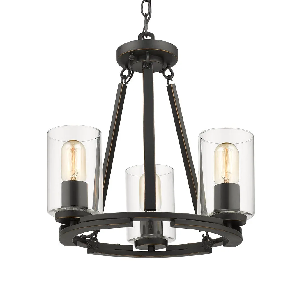 Monroe 3-Light Chandelier in Matte Black with Clear Glass