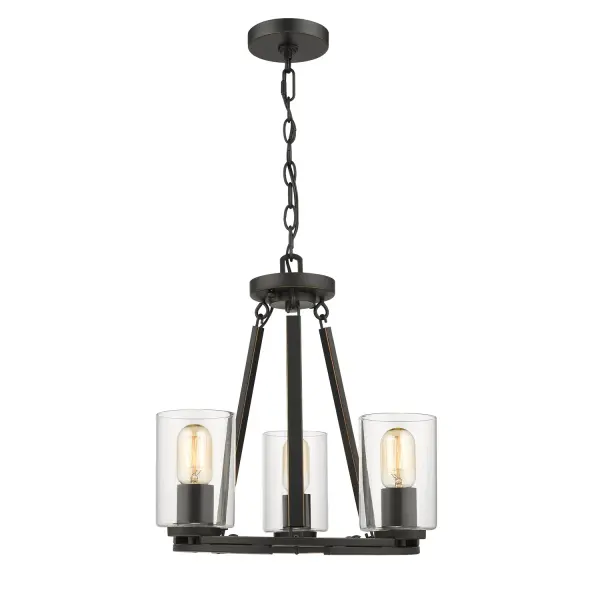 Monroe 3-Light Chandelier in Matte Black with Clear Glass - Image 2