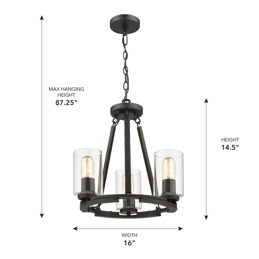 Monroe 3-Light Chandelier in Matte Black with Clear Glass - Image 5