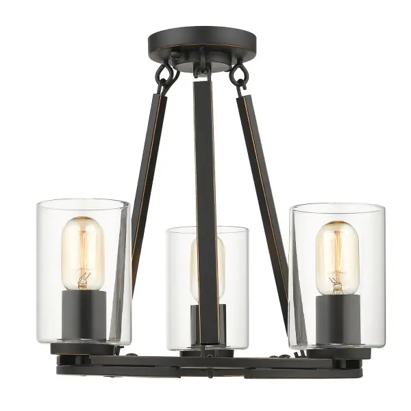 The Monroe semi-flush combines clean modern lines with practical versatility. Its matte black finish and clear glass shades work across multiple design styles, while the convertible mounting system adapts to your space needs. - alternate view