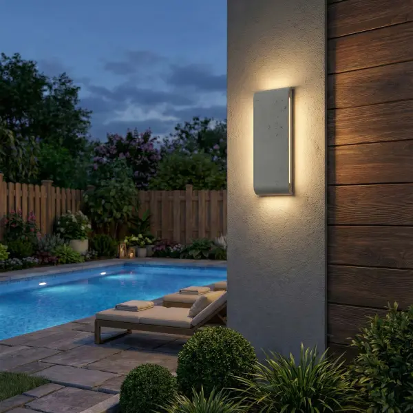 Stela 16" LED Outdoor Wall Light in Gray Travertine - Image 8