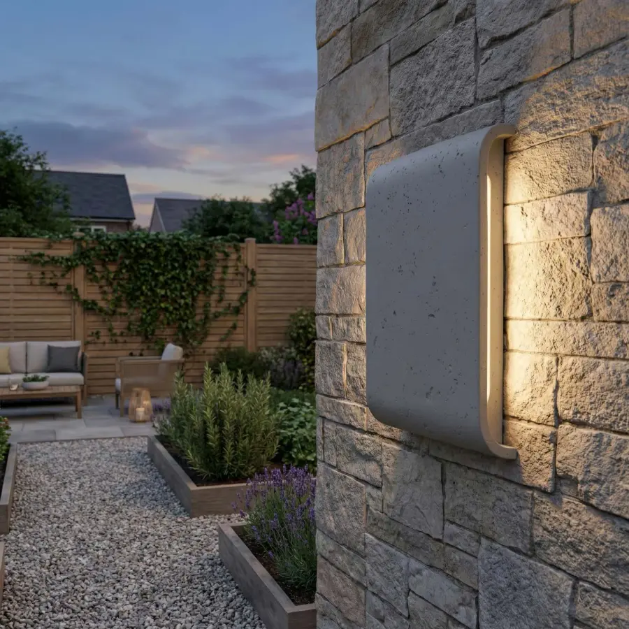 Stela 9" LED Outdoor Wall Light in Gray Travertine - Image 8