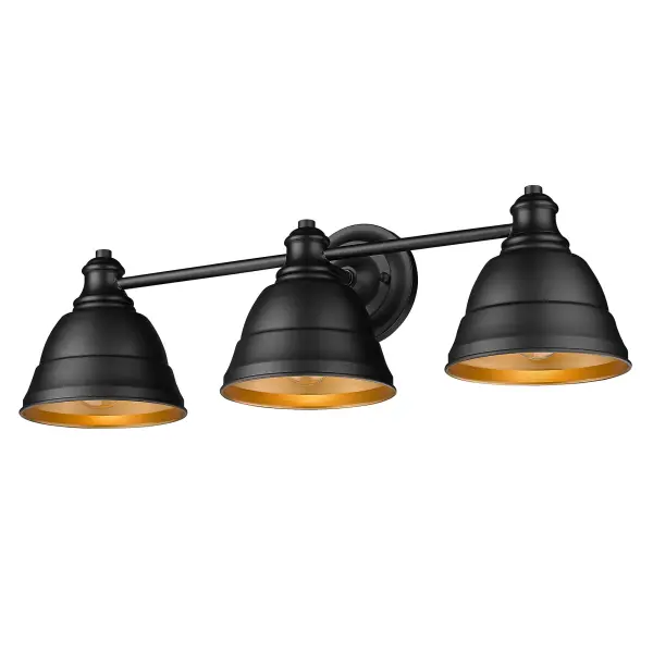 The Rebel 3-Light Vanity combines farmhouse charm with industrial style in a versatile matte black finish. Perfect for bathrooms and laundry rooms, it provides practical task lighting with a sophisticated metal shade design.