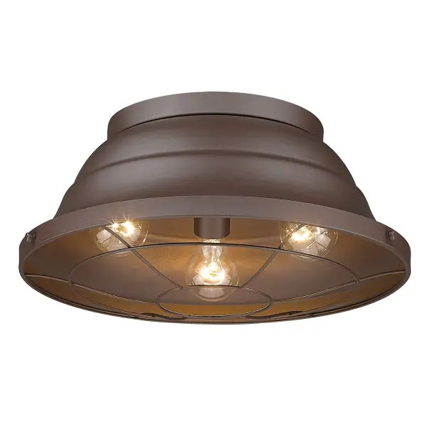 The Bartlett 3-light outdoor ceiling fixture combines classic industrial aesthetics with weather-resistant construction. Its textured bronze finish and metal shade deliver both visual appeal and lasting performance in outdoor spaces.