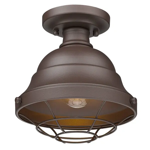 The Bartlett outdoor ceiling light combines industrial style with practical durability. Its textured bronze finish and metal shade create warm ambiance while withstanding outdoor elements with powder-coated protection.