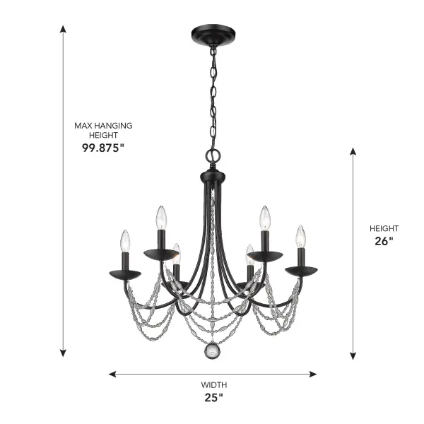 Golden Lighting Mirabella 6-Light Chandelier in Matte Black - Image 7
