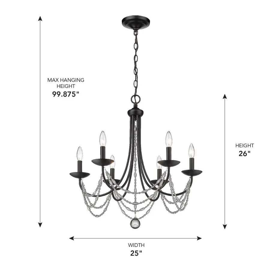 Golden Lighting Mirabella 6-Light Chandelier in Matte Black - Image 7