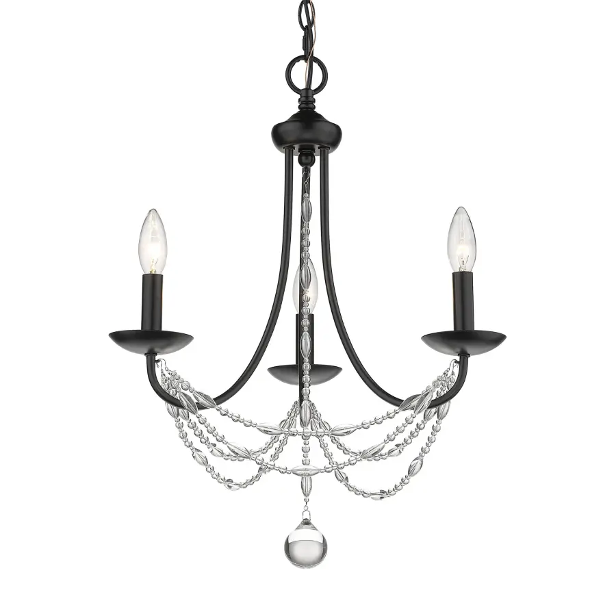 Golden Lighting Mirabella 3-Light Chandelier in Matte Black - Image 1