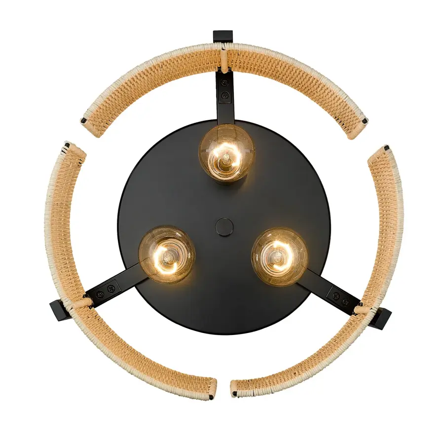 Grove Three Light Flush Mount in Matte Black with Natural Wicker - Image 4