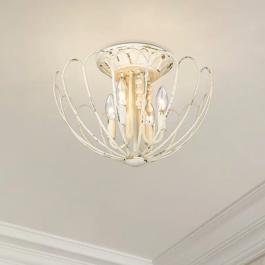 Marguerite Four Light Semi-Flush Mount in Vintage Parisian White - Image 6