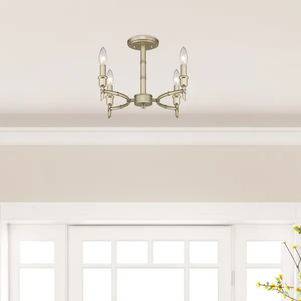 The Cambay semi-flush mount combines modern sophistication with transitional warmth through its elegant bamboo motif and brushed White Gold finish. Perfect for mid-height ceilings in foyers, bedrooms, and bathrooms. - alternate view