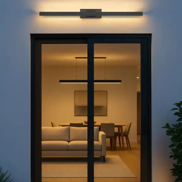 The Enso 51" outdoor wall light combines striking geometric design with advanced LED technology. Its extra-large scale makes a dramatic statement at entryways and patios, while the 5CCT adjustable feature lets you customize lighting from warm to cool tones. - alternate view