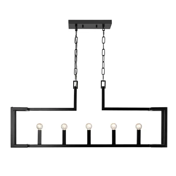 The Kinsington 5-Light Island Light combines architectural elegance with practical illumination. Its open geometric frame and matte black finish create a bold statement piece that works beautifully over kitchen islands and dining tables. - alternate view