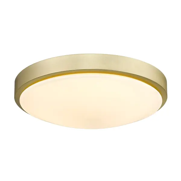 The Golden Lighting Gabi flush mount combines modern sophistication with practical functionality. Its brushed champagne brass finish and opal glass shade deliver soft, glare-free illumination ideal for hallways, bathrooms, and closets.