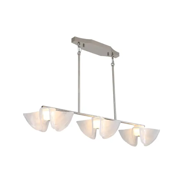 The Glacier Island Light combines hand-crafted artistry with modern LED technology. Its cloud-like textured glass creates mesmerizing light diffusion while the polished nickel finish adds timeless elegance to any kitchen.