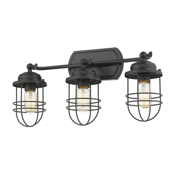 The Seaport 3-Light Vanity combines coastal charm with contemporary sophistication in a matte black finish. Perfect for bathrooms and powder rooms, it provides excellent task lighting while adding stylish character.
