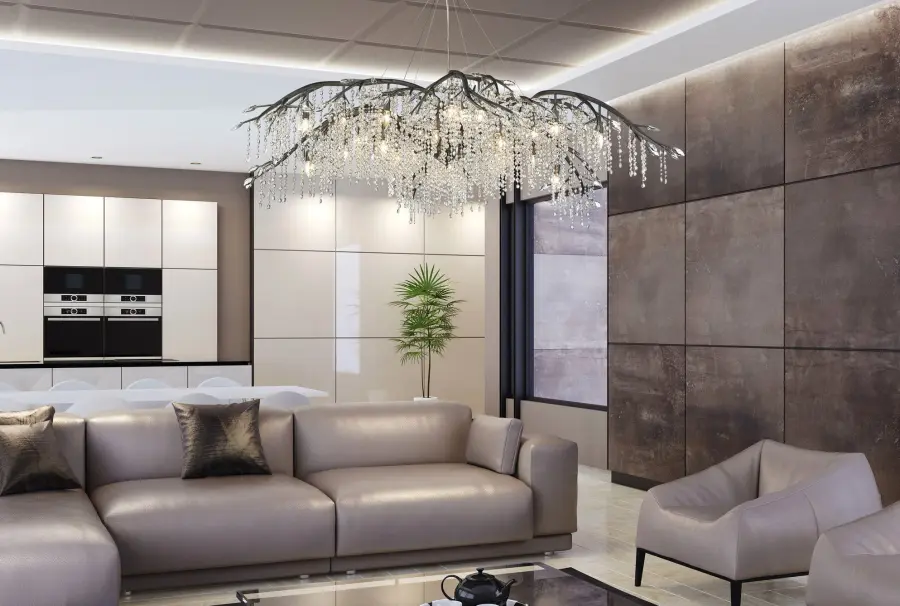 Dramatic Oversized Chandelier with Nature-Inspired Crystal Accents - Image 2