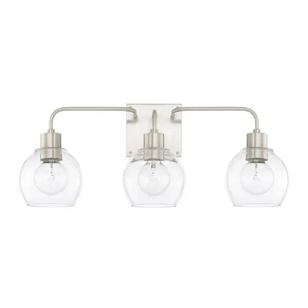 The Tanner vanity light combines clean lines with a brushed nickel finish, offering excellent illumination for bathroom tasks. Its 24.5-inch width makes it ideal for standard vanities and mirrors.