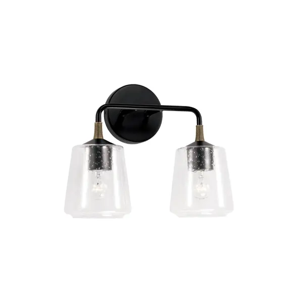 Amara 2-Light Vanity in Matte Black with Brass