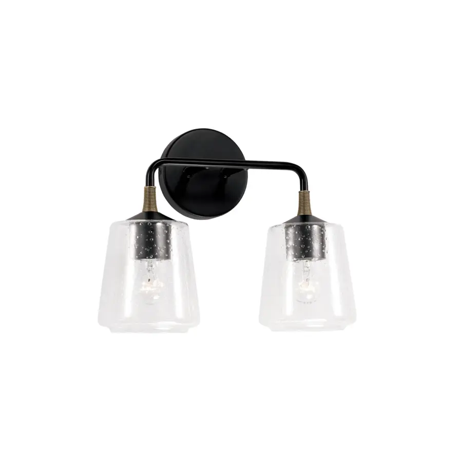 Amara 2-Light Vanity in Matte Black with Brass