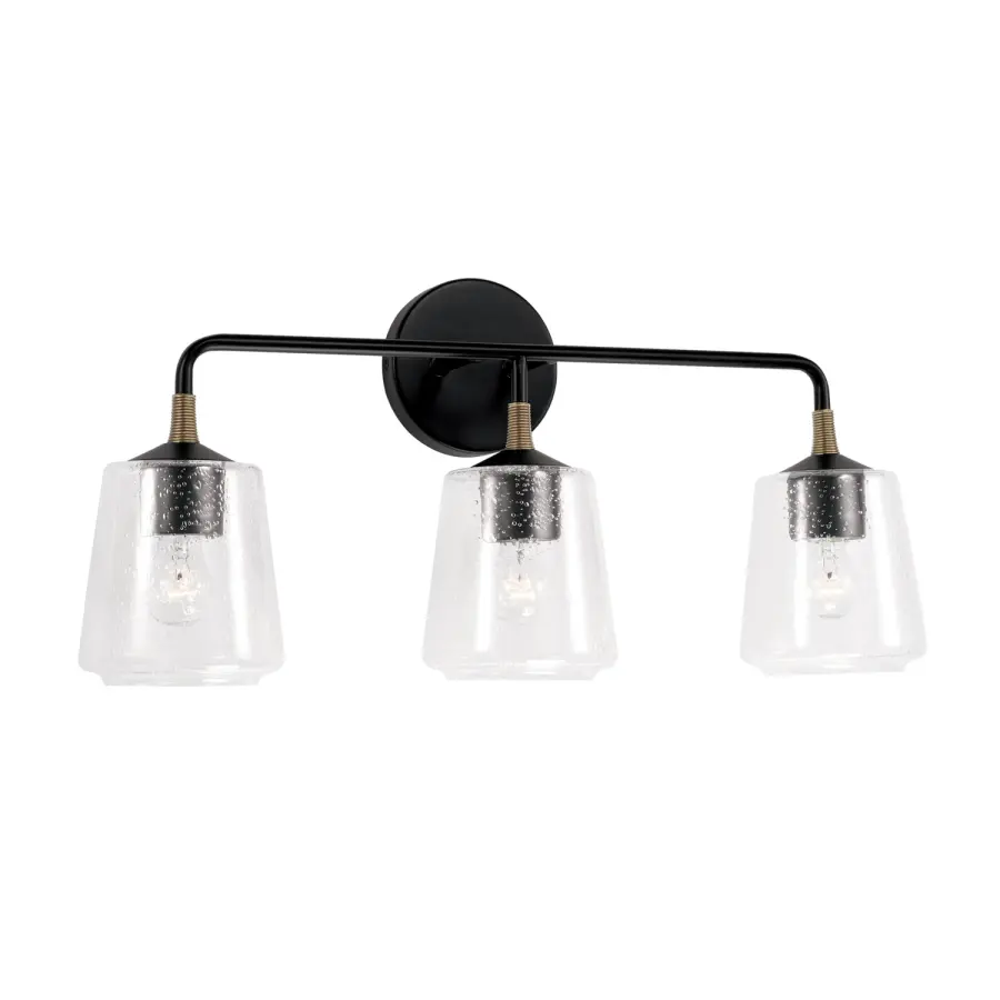 Amara 3-Light Vanity in Matte Black with Brass