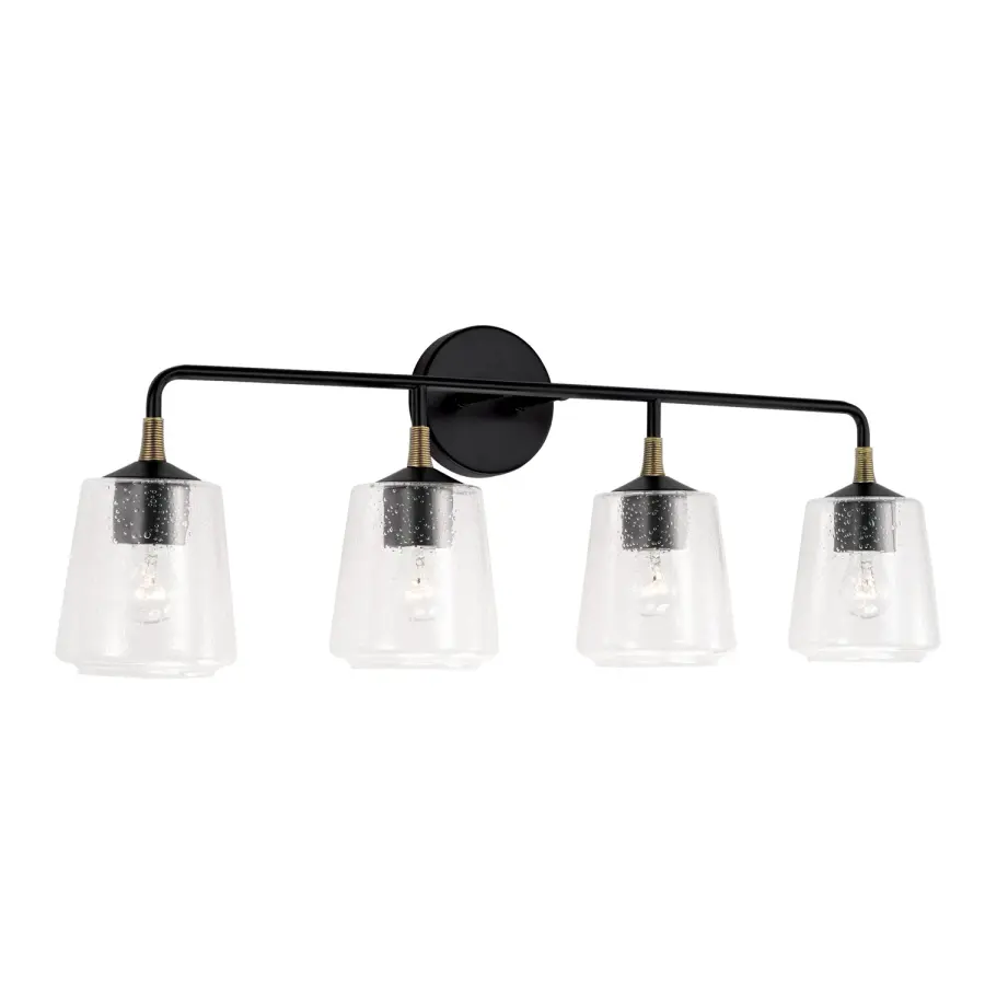 Amara 4-Light Vanity in Matte Black with Brass