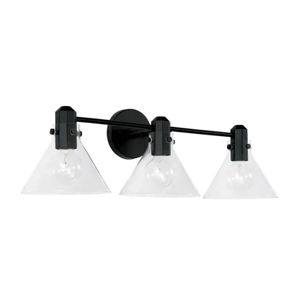 The Greer 3-Light Vanity combines sleek matte black finish with a 28-inch width, ideal for medium to large bathroom vanities. Its contemporary design provides excellent task lighting while adding modern sophistication.