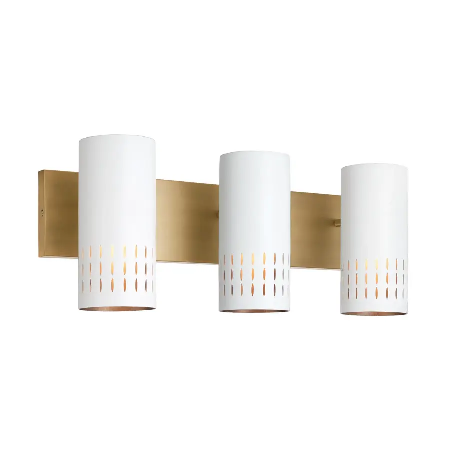 Dash 3-Light Vanity in Aged Brass and White