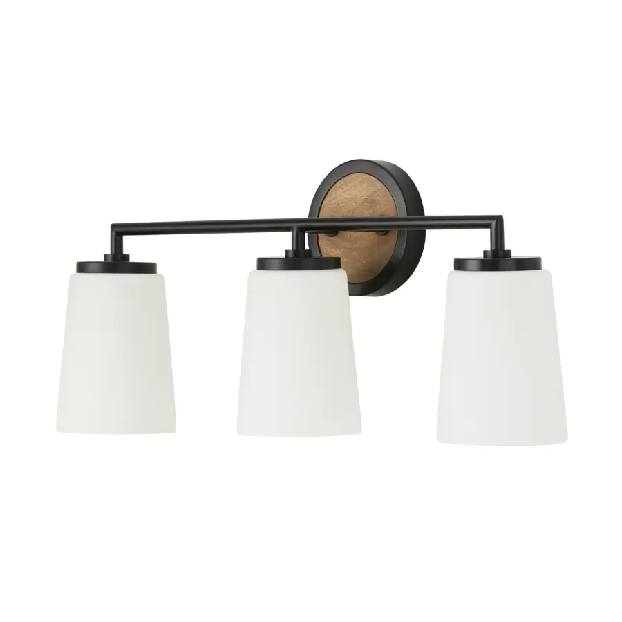 Modern Vanity Light Blends Natural Wood with Industrial Black Accents
