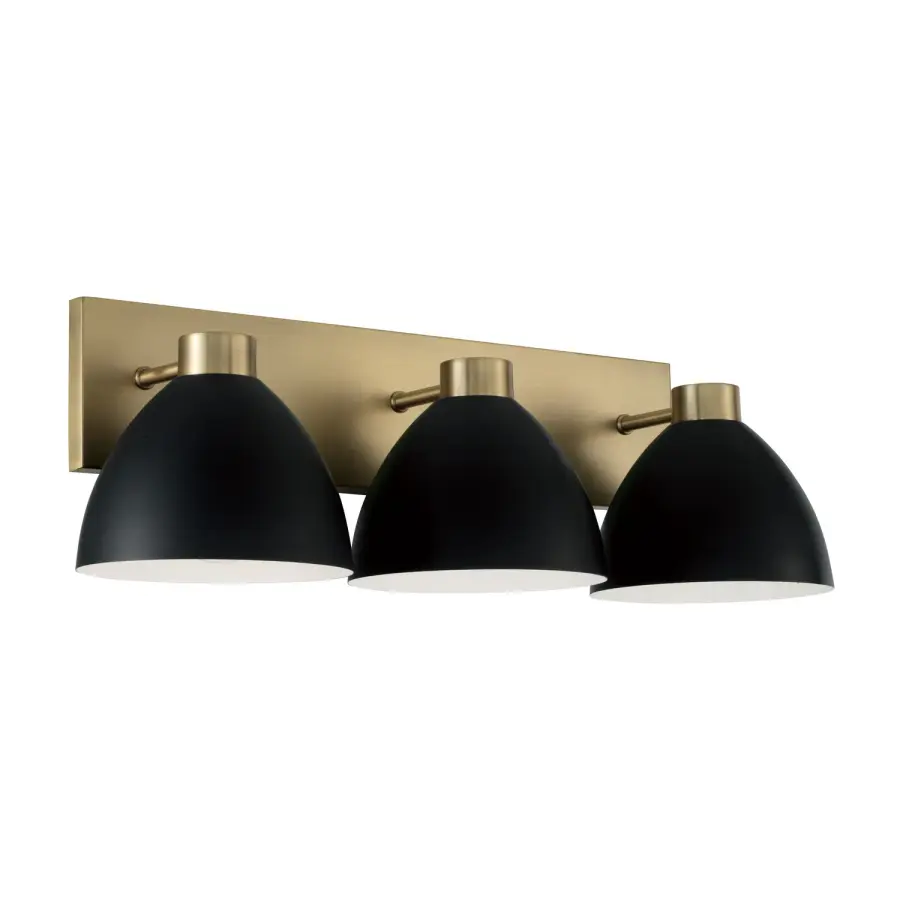 Sophisticated Vanity Lighting with Warm Brass and Black Contrast