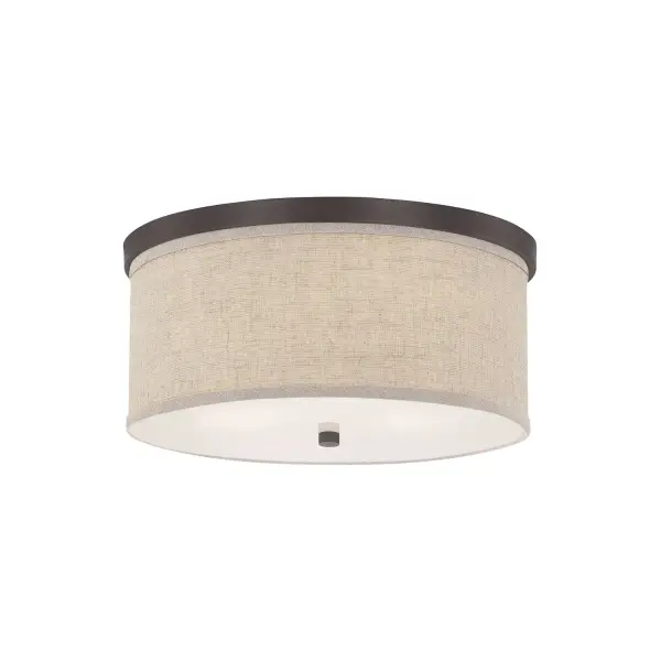 The Midtown 3-Light Flush Mount offers a timeless transitional design with a warm burnished bronze finish. Its compact 15.75-inch profile makes it ideal for rooms with standard ceiling heights.