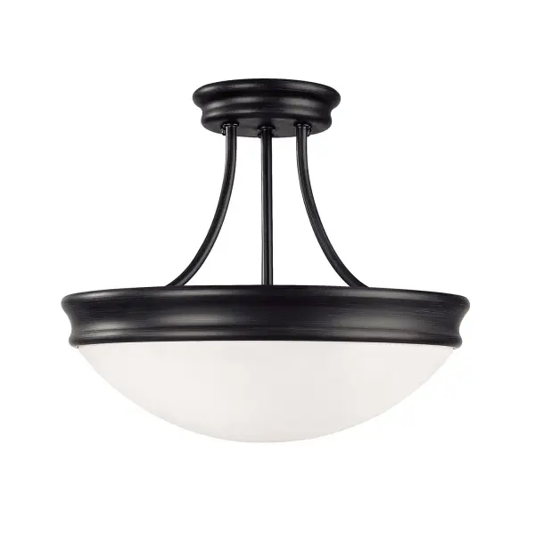 The Hansen 3-Light Semi-Flush delivers modern style in a compact 14-inch profile. Its matte black finish adds contemporary edge to smaller spaces while providing ample illumination through three bulbs.