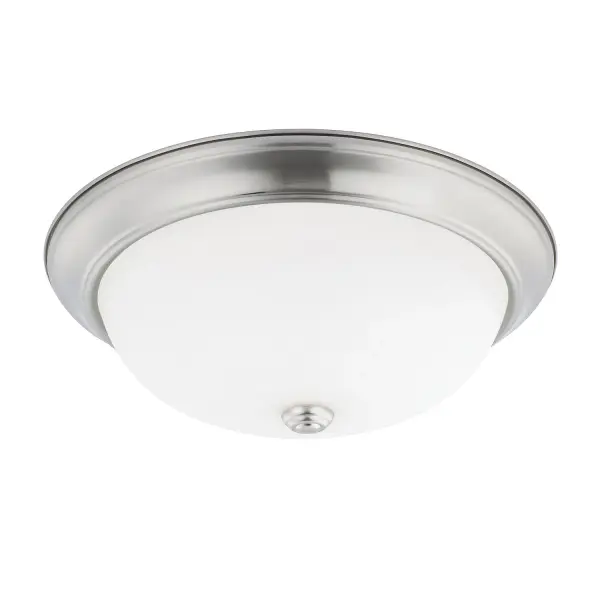 The Bates 3-Light Flush Mount offers versatile transitional styling in a space-saving profile. Its brushed nickel finish and compact 14.75-inch width make it ideal for smaller rooms and hallways.