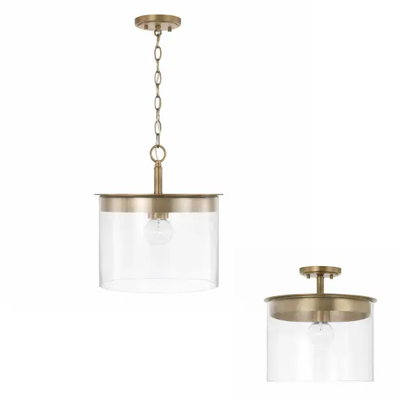Mason 1-Light Semi-Flush Ceiling Light in Aged Brass