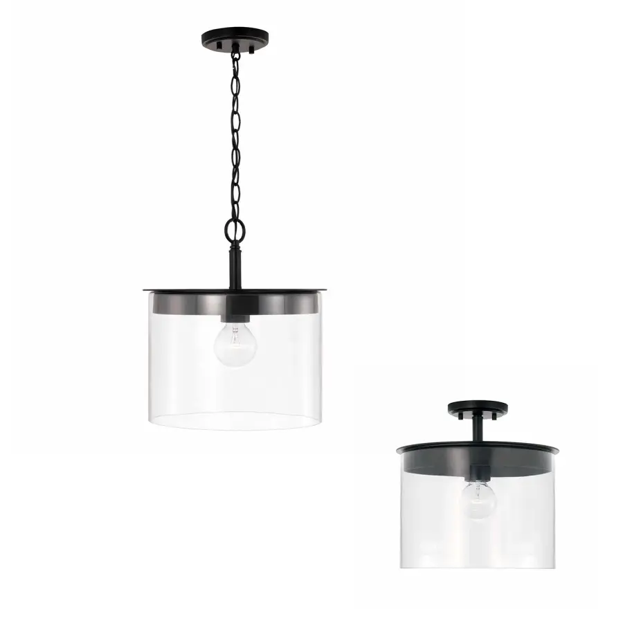 Mason 1-Light Semi-Flush Mount in Matte Black
