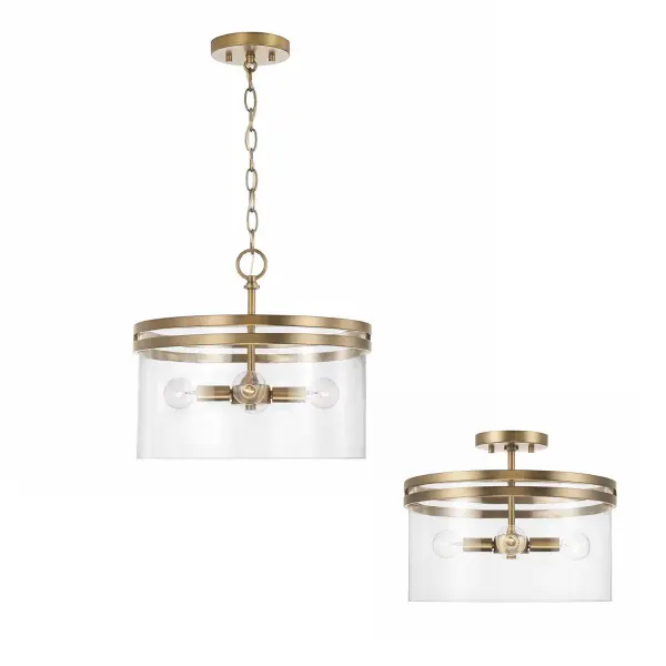 Fuller 4-Light Dual Mount Semi-Flush/Pendant in Aged Brass
