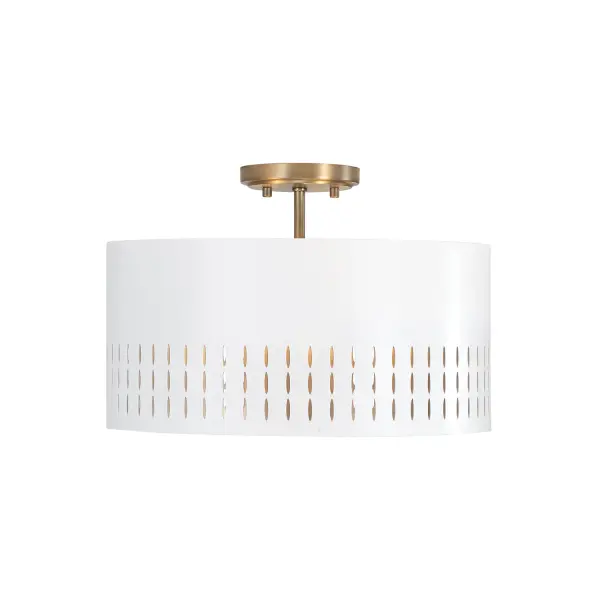 Dash 3-Light Dual Mount Semi-Flush/Pendant in Aged Brass and White