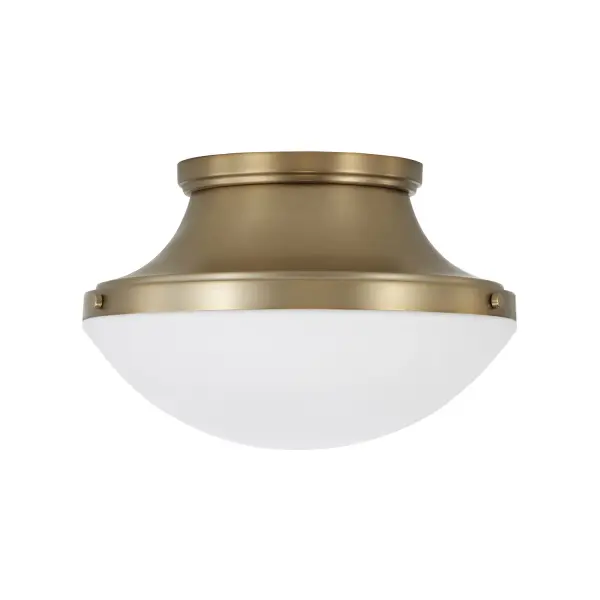 The Arlo 3-Light Flush Mount delivers versatile lighting in a compact 14-inch profile. Its aged brass finish adds warmth and sophistication to smaller spaces while providing ample illumination.