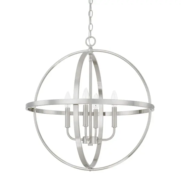 The Hartwell 4-Light Pendant combines transitional styling with a sophisticated brushed nickel finish. At 23 inches wide, it provides excellent illumination for medium-sized dining areas and kitchen islands while maintaining visual balance.
