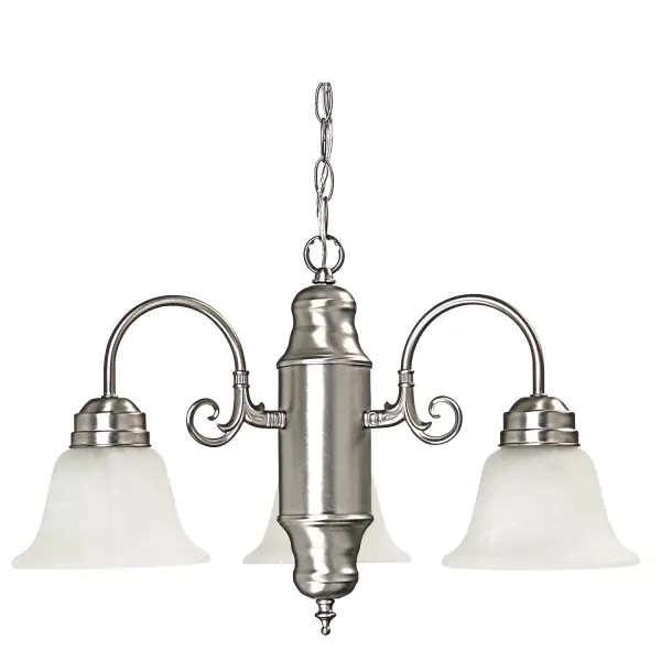 The David chandelier offers clean, transitional styling in a compact 21-inch width, making it perfect for smaller dining spaces, breakfast nooks, or bedrooms. The matte nickel finish provides a sophisticated, modern look.