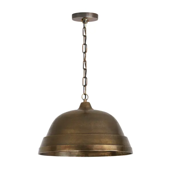 The Sedona pendant combines rustic charm with transitional elegance through its oxidized brass finish. At 18 inches wide, it provides substantial presence while remaining versatile for various spaces.
