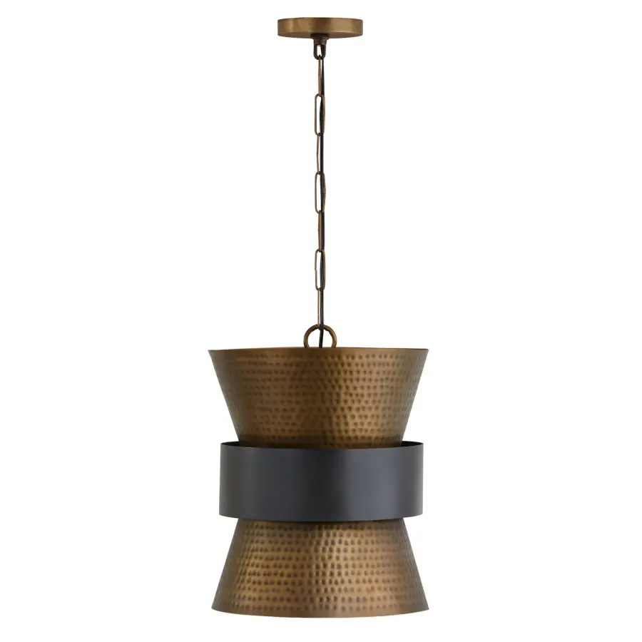 Loren 1-Light Pendant in Patinaed Brass and Dark Zinc