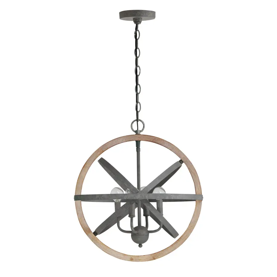 Bluffton 4-Light Pendant in Iron and Wood