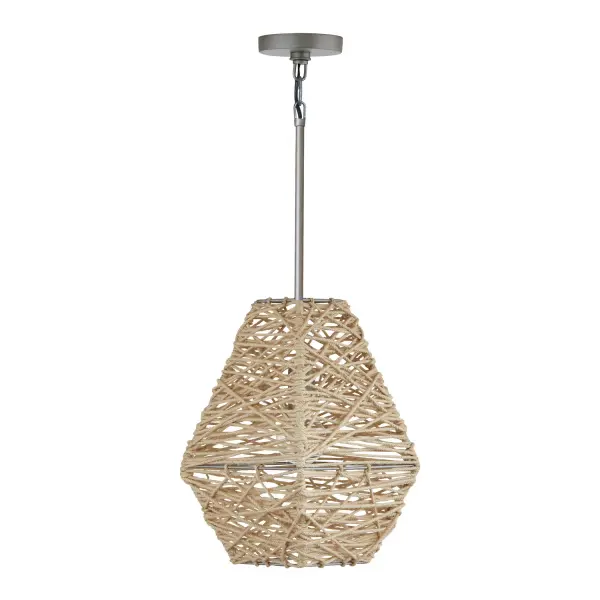 The Finley pendant brings organic warmth with its natural jute shade and grey accents. Perfect for adding coastal charm to compact spaces, this fixture offers textured visual interest at an accessible price point.
